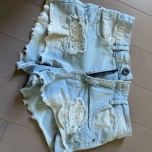 Lace Light Blue Jean Shorts
